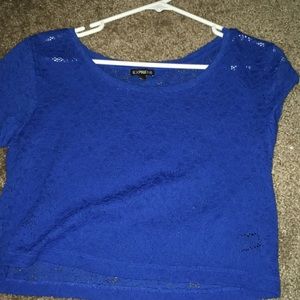 Blue cropped floral shirt with embroidery flowers